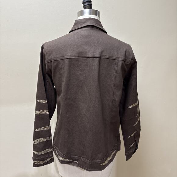 DG2 by Diane Gilman Brown Studded Denim Jacket Sz S Metallic Embellished - Picture 5 of 7